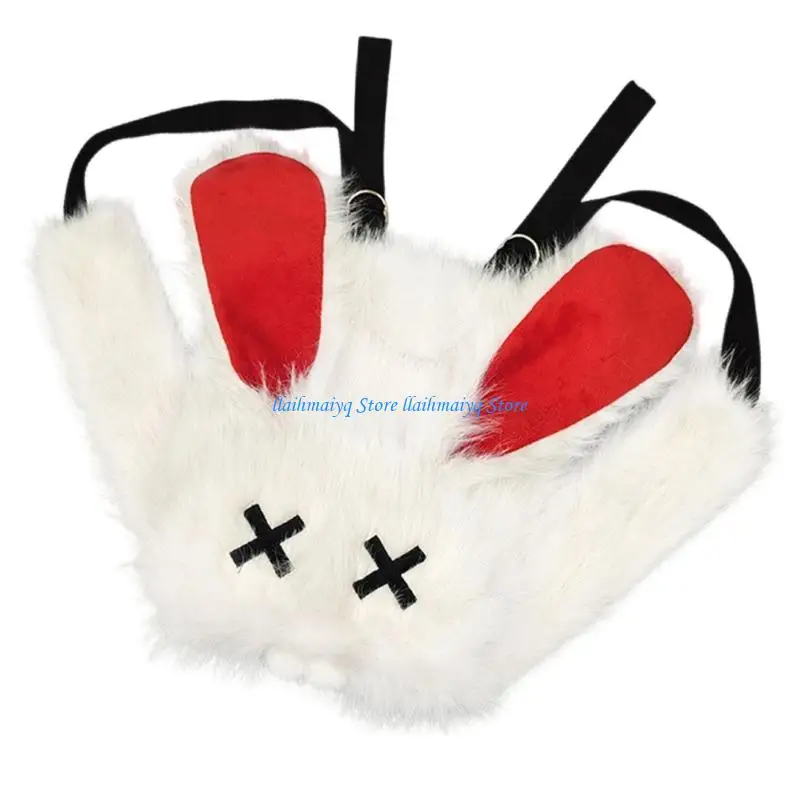 573B Soft Plush Backpack with Adjustable Straps Gothic Punk Rabbit Ears Backpack 2