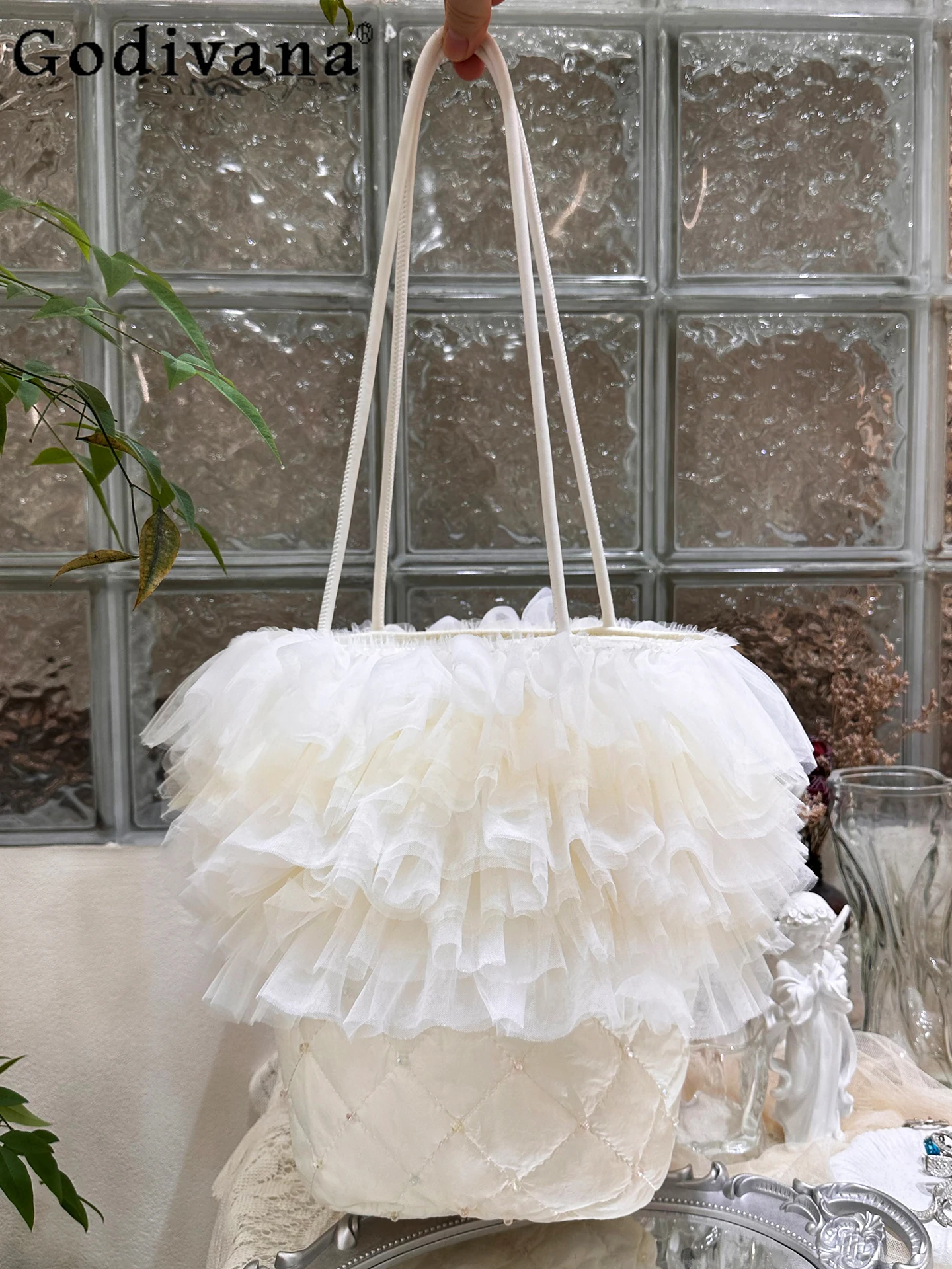 

Japanese Original Design Mesh Handbag Personality High-end Rhombus Sweet Cute Girl Versatile Shoulder Bag