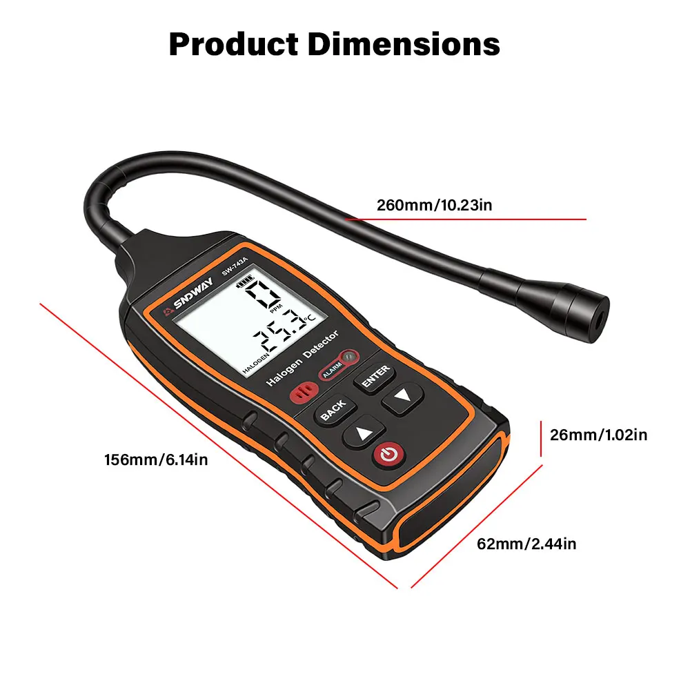 Halogen Leak Detector SW-743A 0-1000PPM Waterproof LCD Backlight Quick Response For R22 R32 R134a Freon Gas HVAC