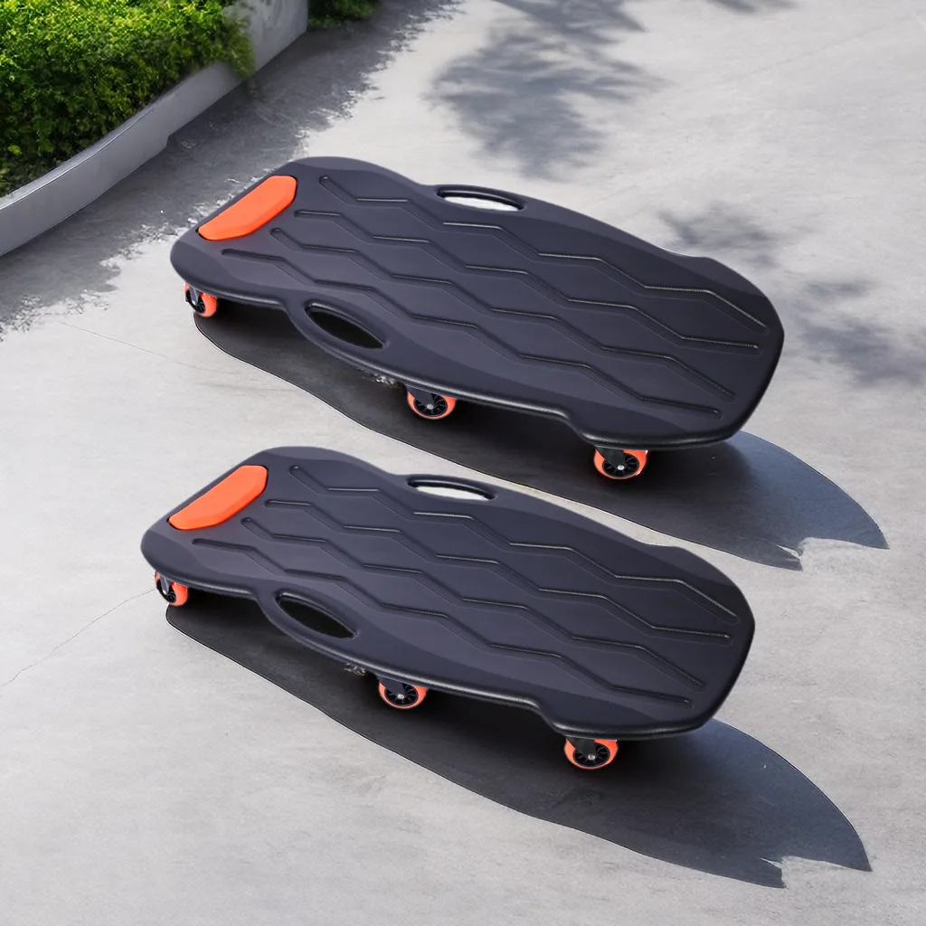 2pcs Plastic Creeper 42 Inch Six Multi Terrain Wheels With Carrying Bag Ergonomic HDPE Dual Tool Trays 330 Lbs Capacity Orange