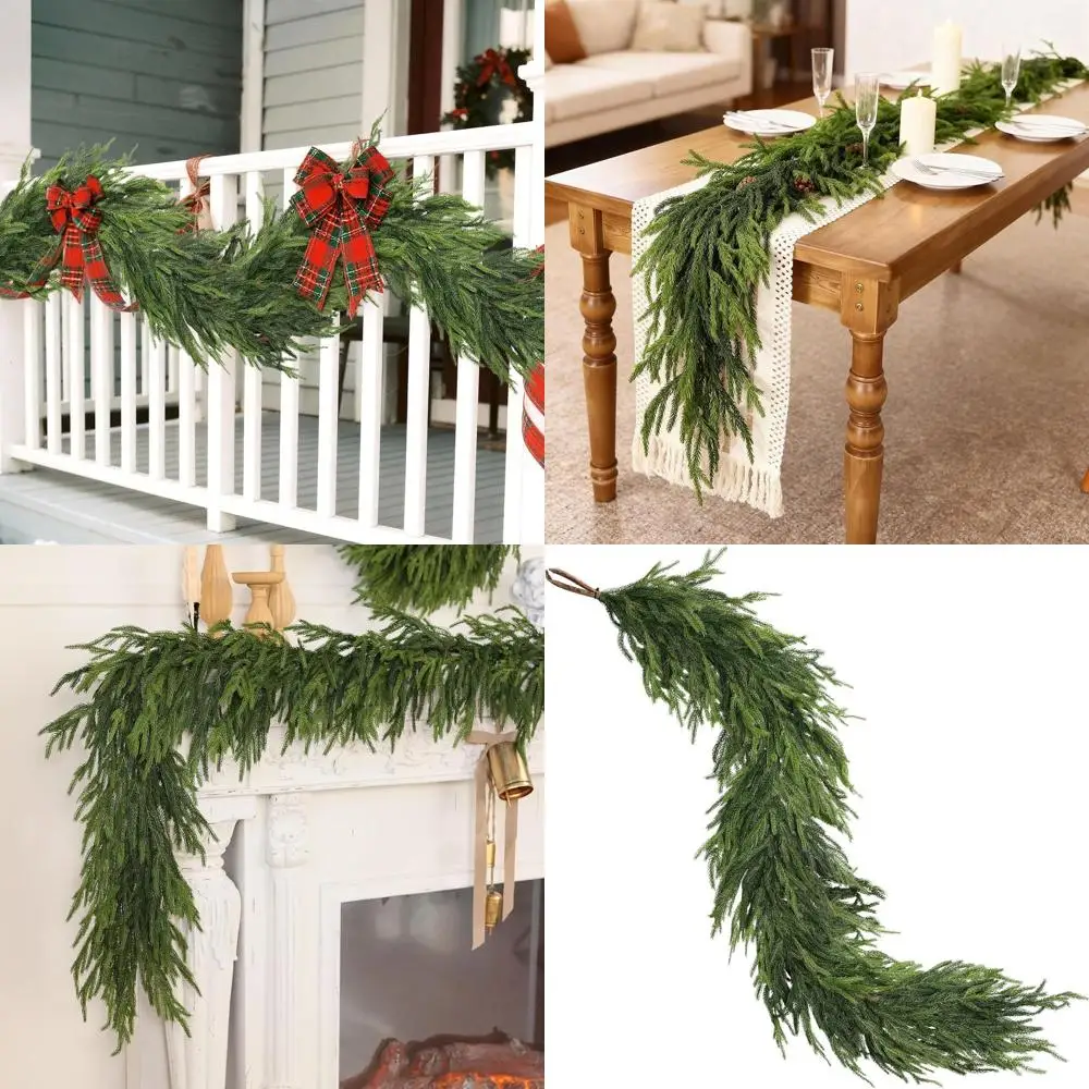 

Artificial 9FT Norfolk Pine Garland with Green Faux Needles for Holiday Home Decor, Indoor or Outdoor Use (1 Piece)