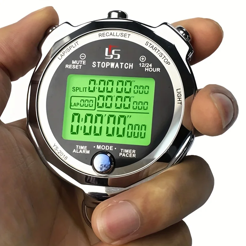 Metal Stopwatch Timer With LCD Digital Display, 1/100th Precision 2 Laps Memory Digital Stop Watch For Coaches