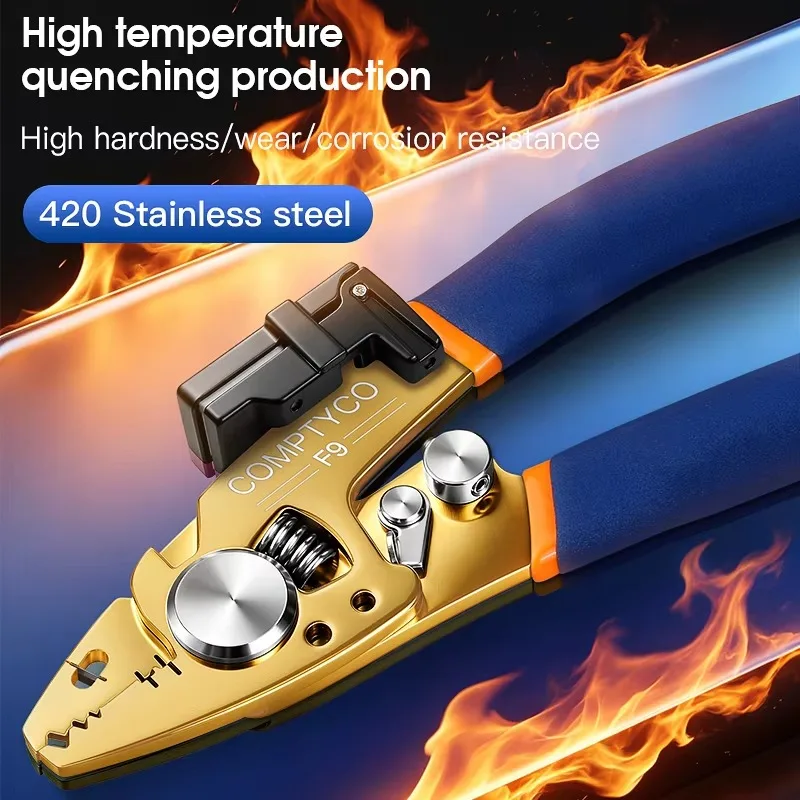 COMPTYCO F9 Fiber Optic Stripper FTTH Tool Stainless Steel Nine in one Optical Fiber Cable Stripping Pliers With Cleaning Clip