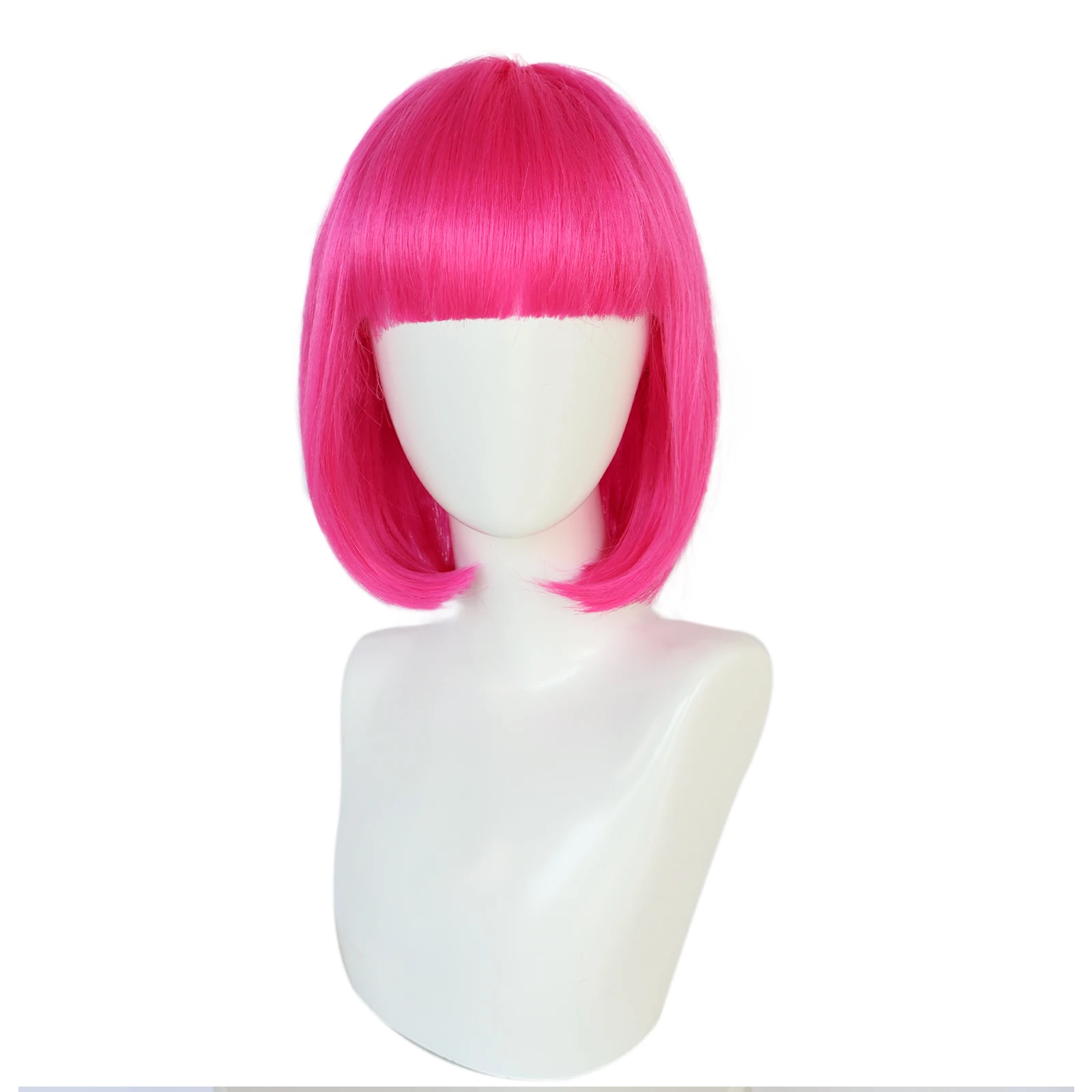 Synthetic 12 Inches Short Pink Cosplay Wig for School Halloween Thanksgiving Day Christmas Costume Accessories