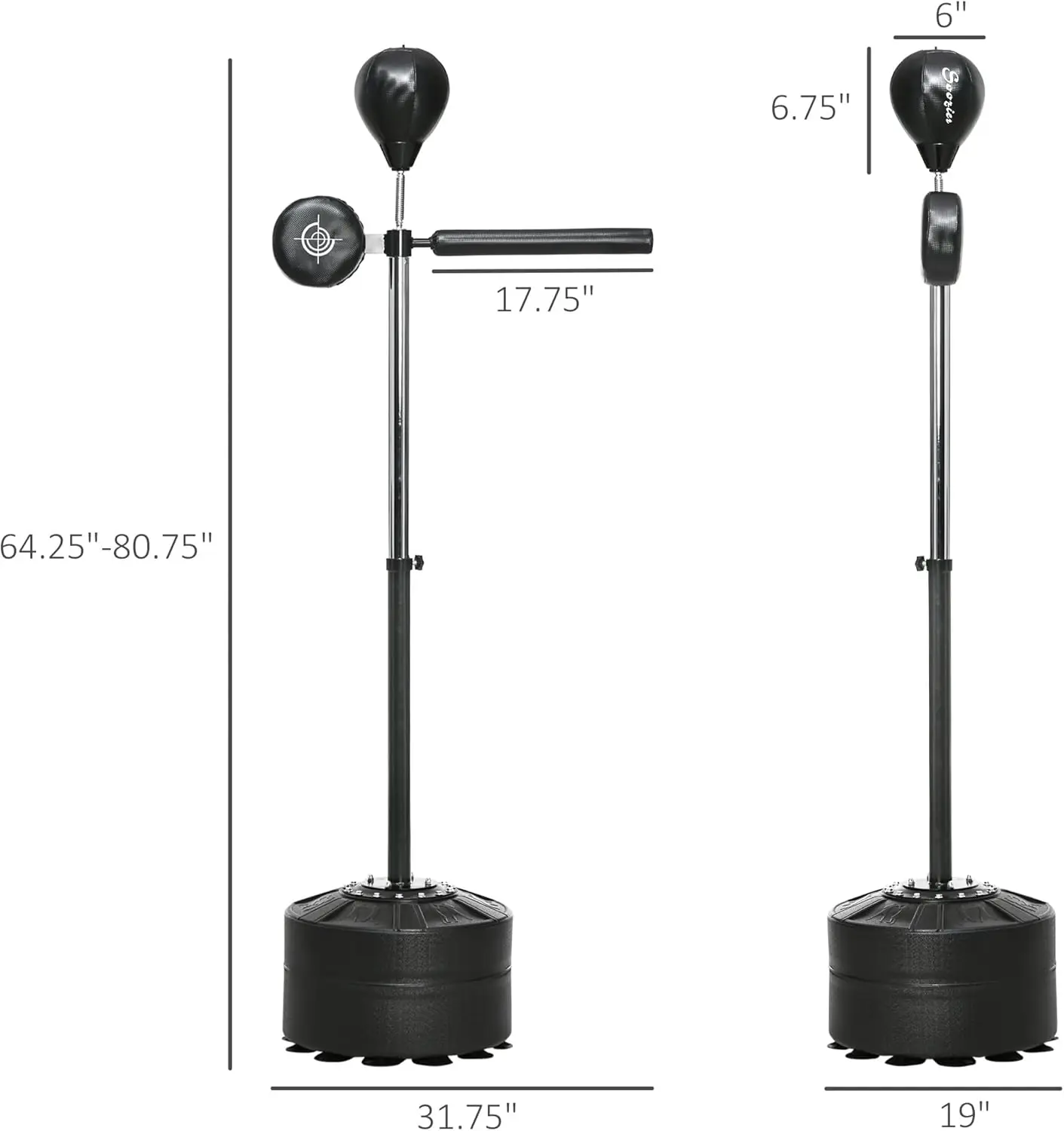 กระเป๋าชกมวยแบบยืนฟรีพร้อมขาตั้ง, Punching Speed Bag Reaction Bar Challenge พร้อมถ้วยดูด, ปรับความสูงได้ 64-81 นิ้วสําหรับ