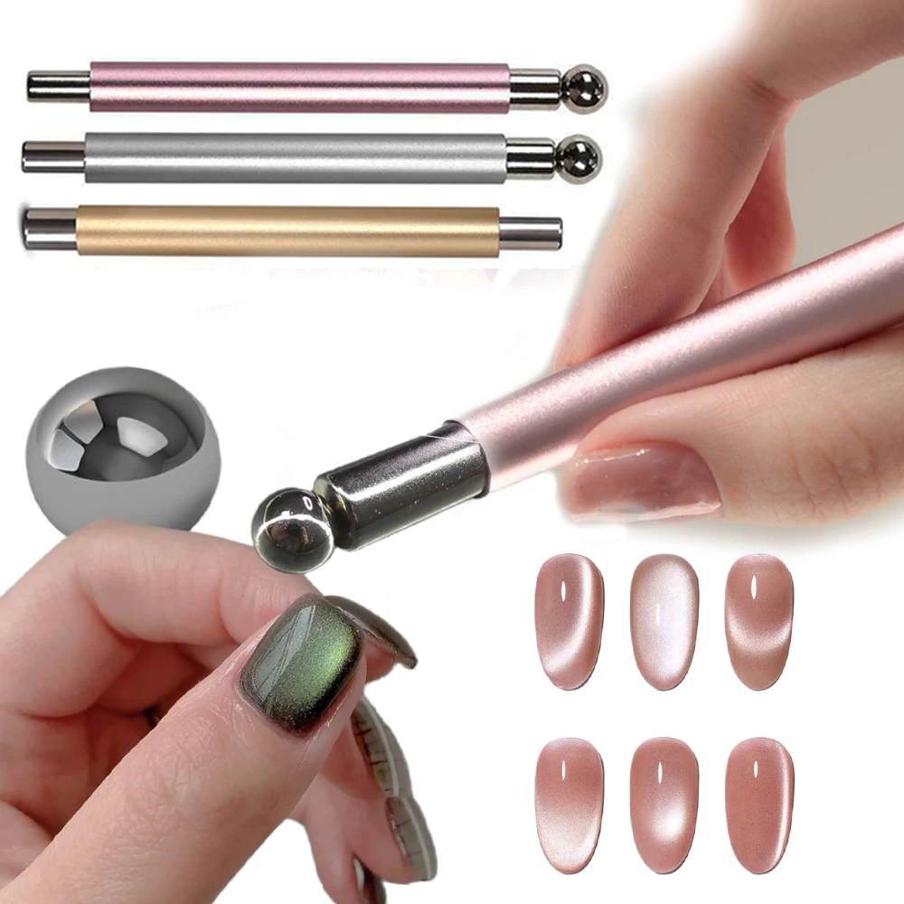 1pcs Wide & Narrow 2 Heads Nail Magnetic Stick for Cat Eye Nail Gel with Strong Magnet Ball (Detachable) Manicure Magnetic Tools
