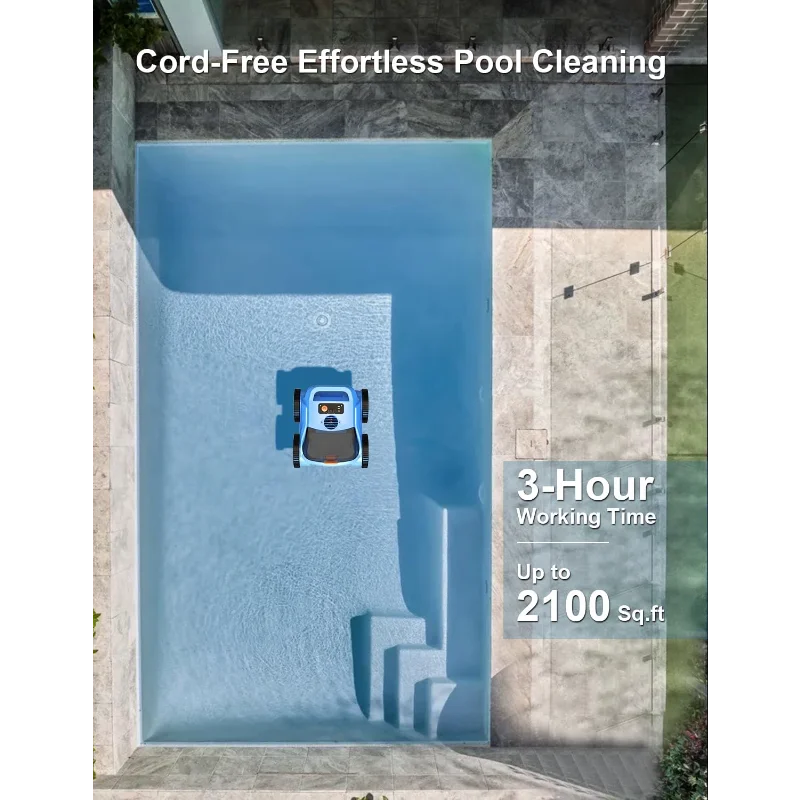무선 로봇 청소기, 최대 2100평방피트까지 사용 가능한 수영장 진공 청소기, 최대 180분 사용 가능한 수영장 로봇 청소기