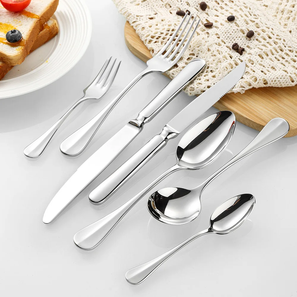 Prague 304 Stainless Steel Fine Forged Cutlery Set - Mirror Finish Steak Knife Fork Dessert Spoon Five-Piece Dinnerware Set