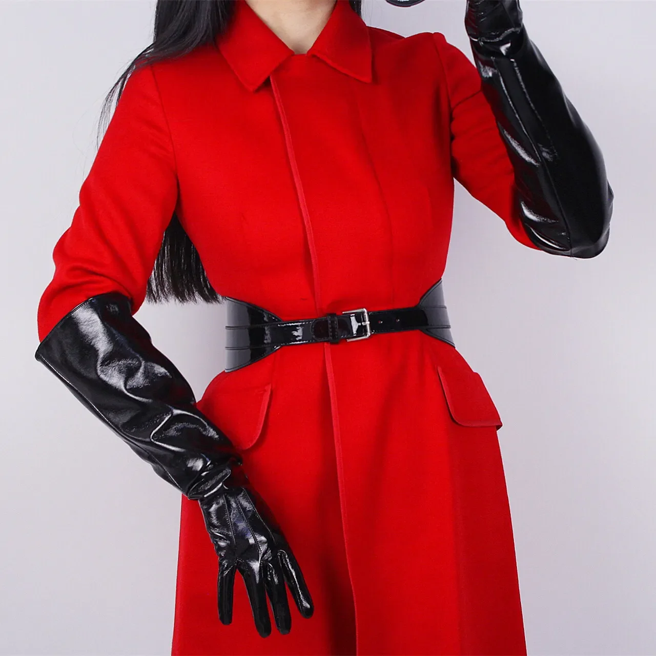 

Черные перчатки-пуффы с широкими рукавами 50 см, удлиненные до локтя, из искусственной кожи, модные, для вечеринок, Хэллоуина, унисекс