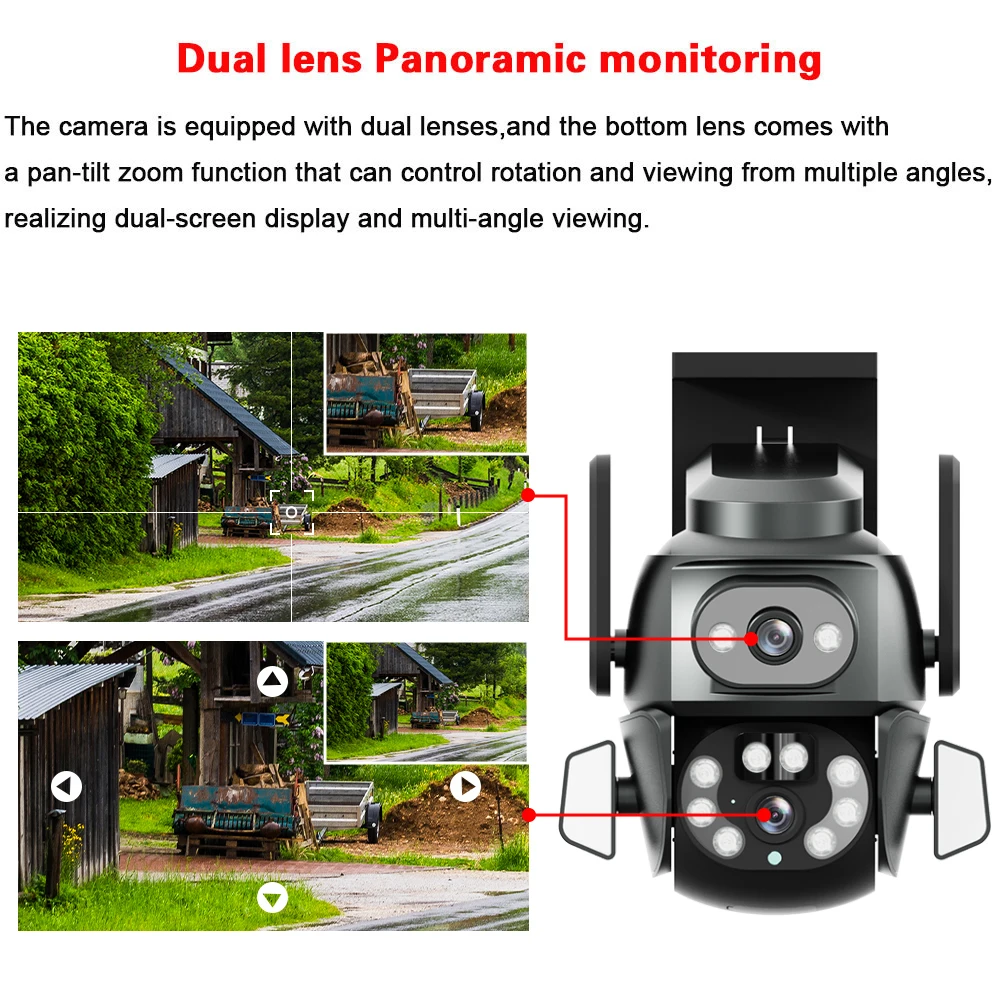 4K 8MP Wireless PTZ Surveillance Camera Dual Lens Dual Screen Wifi CCTV Security Camera Color Night Vision Auto Tracking IP Cam