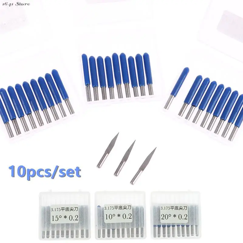 10PCS 10°*0.2/15°*0.2/20°*0.2 Bits CNC Engraving Machine For Wood PCB Engraver Tips Milling Cutter DIY Hobby Knife