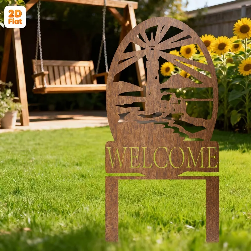 1 outdoor metal ground stake with windmill and welcome design, perfect for lawn and garden enthusiasts
