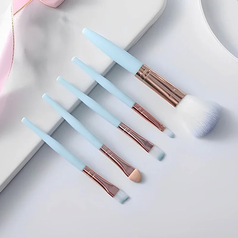 5Pcs/Set Blue Makeup Brushes for Powder Blush Eyeshadow Concealer Brush for Beginner New User Blending Make Up Brushhes