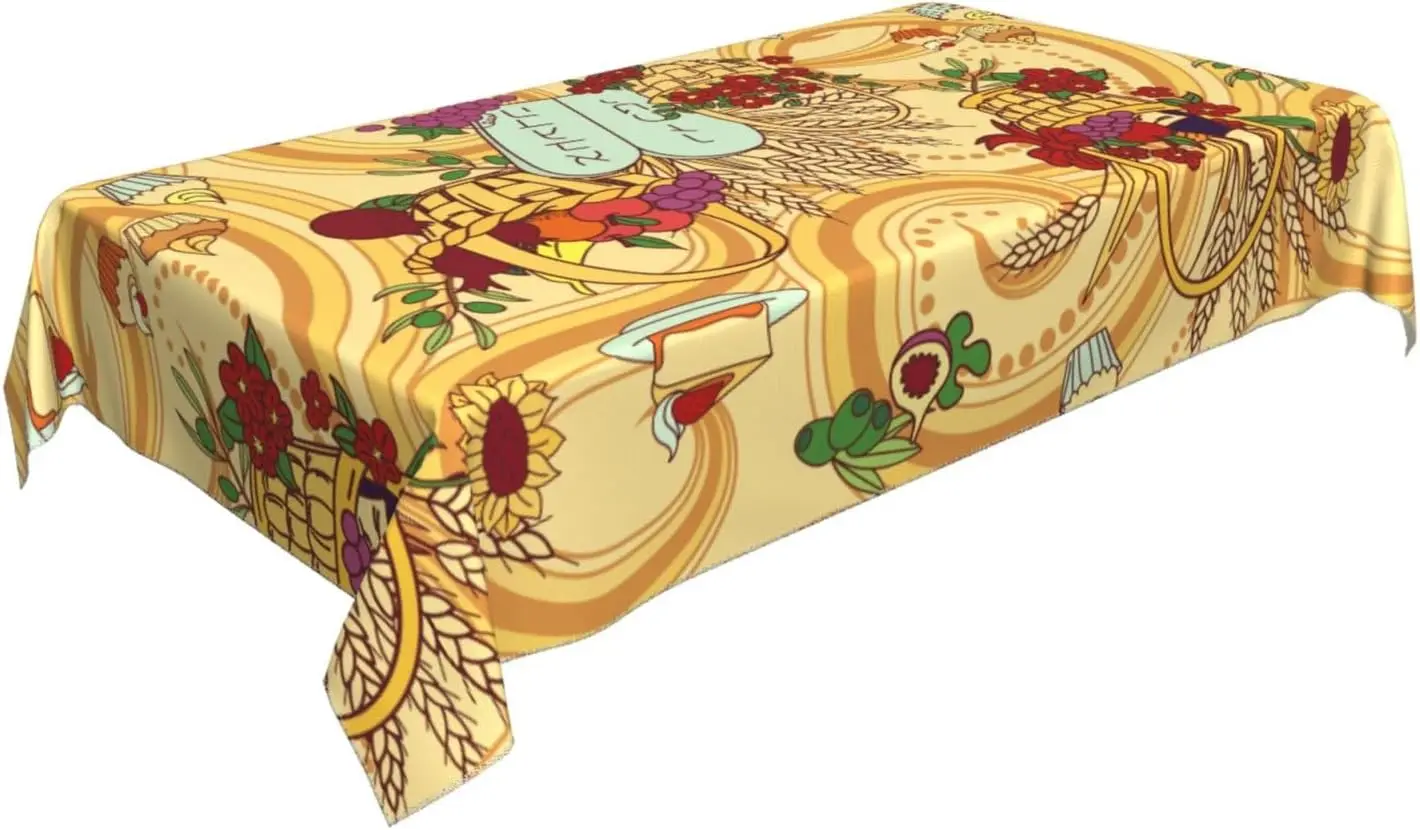 Happy Shavuot Rectangle Waterproof Tablecloth Jewish Holiday Table Decor Washable Kitchen Dining Tablecloth Party Decorations