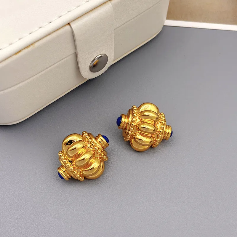 Vintage Messing beschichtung 18 Karat Gold Muschel mutter Lapislazuli Übertreibung Ohr stecker für Frauen Luxus Persönlichkeit Schmuck