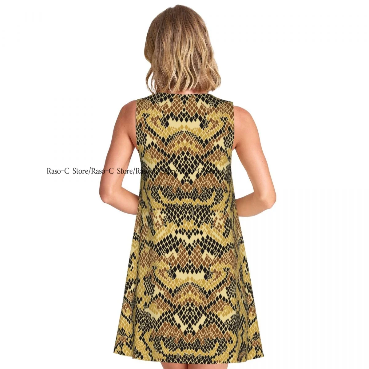Vestido de mujer, camiseta informal de verano, vestidos de playa, vestido sin mangas de piel de serpiente de pitón abstracto