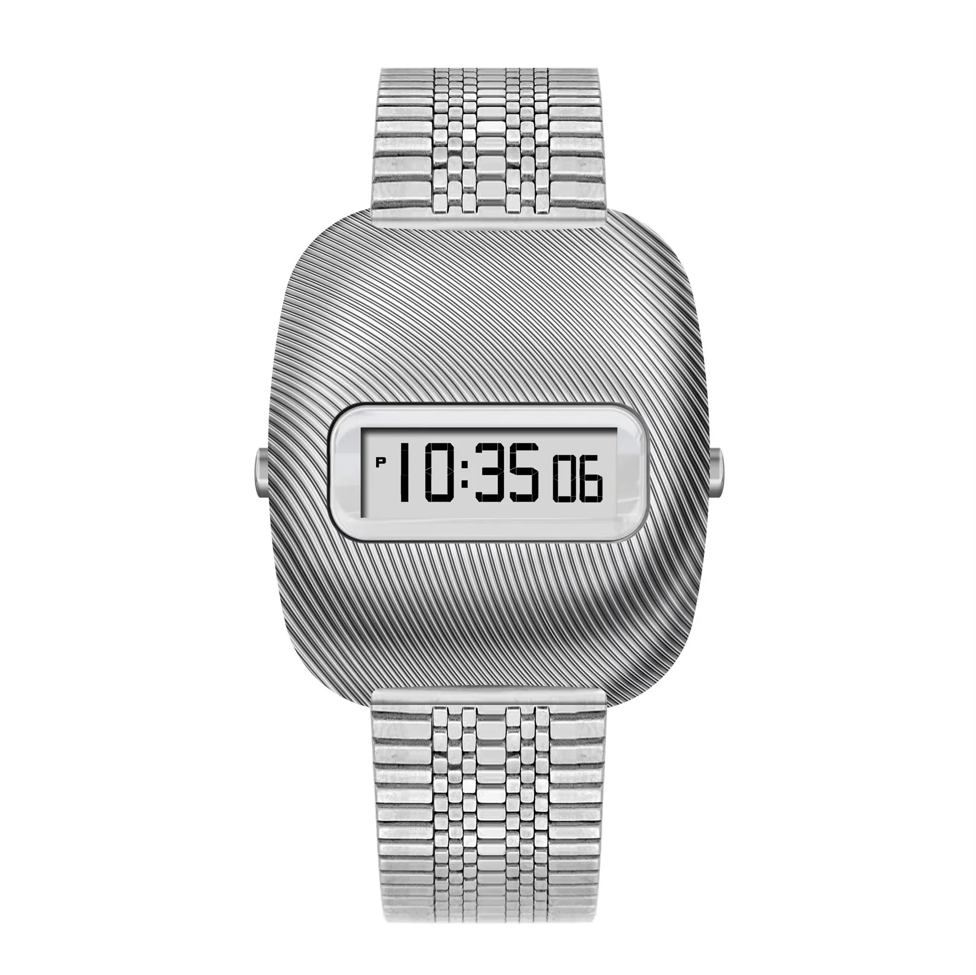 Ripple Time Men's Digital Watch Vintage 70s Futuristic Retro Style Fashion LED Digital Watch Bright Stainless Steel Strap