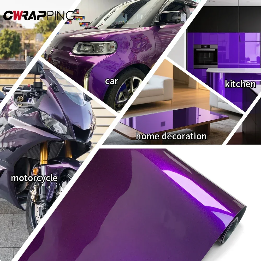 PET Stickers for Car Adhesive Film Air Release Waterproof Purple Car Wrapping Sticker Automotive Vinyl Body Covering Accessories view 5
