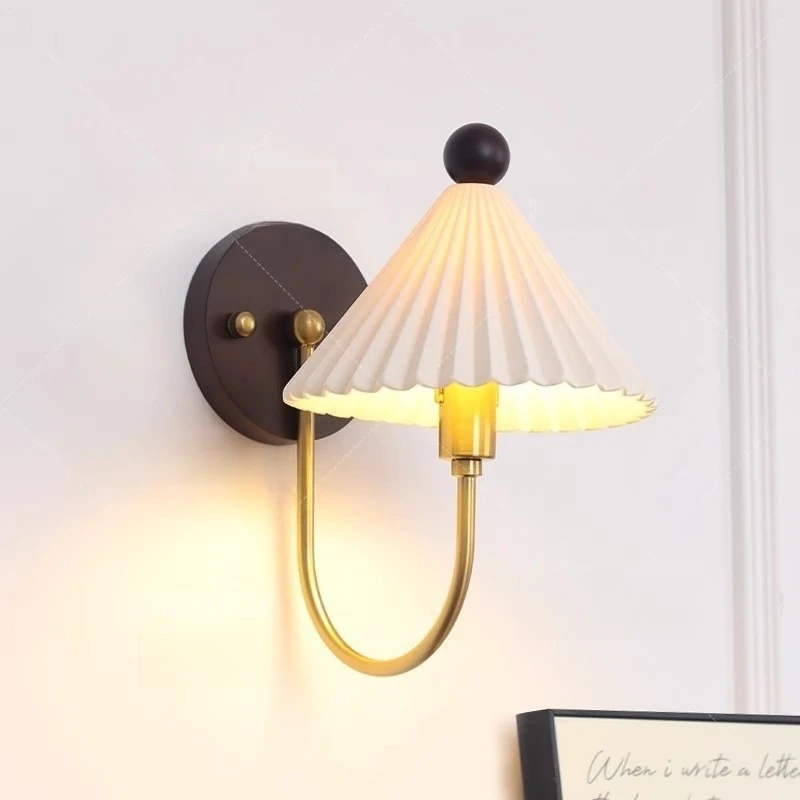 

Bedroom wall lamp retro solid wood bedside corridor aisle ceramic lamp medieval homestay living room advanced wall hanging lamp