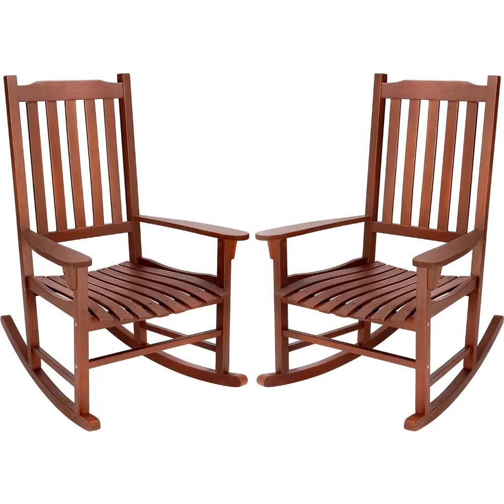 

High Back Acacia Wood Patio Chairs, Weather Resistant Porch Rocker for Adult, Heavy Duty Wooden Rockers for Garden, Backyard