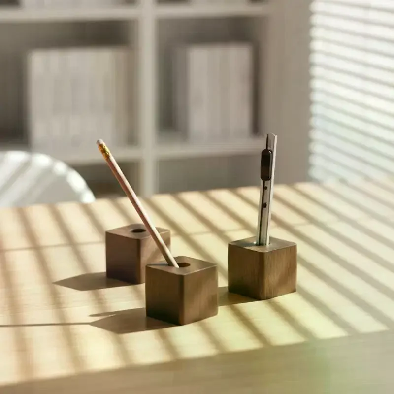 Creative Wooden Pen Holder Large Capacity Desktop Storage Organizer Natural Wood Craft for Office Home Study Desk Decor