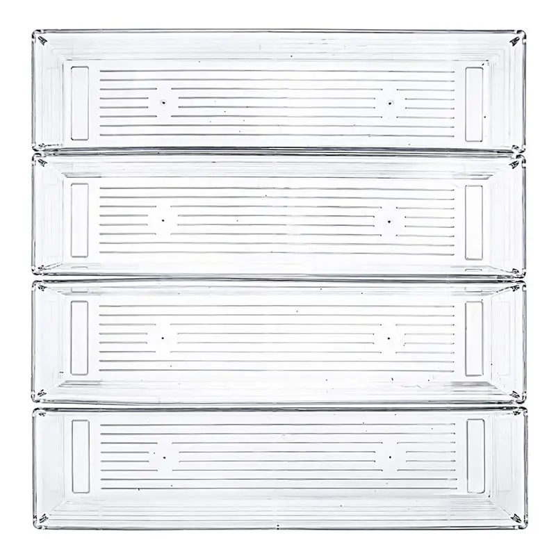 EYFL-10 Pack 12 X 3 X 2 Inch Clear Drawer Organizer Trays Desk Drawer Divider Storage Bins Storage Box Set For Kitchen