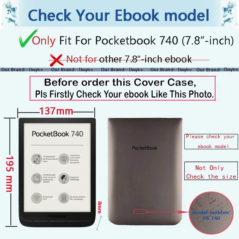 Dla Pocketbook 740 Slim pokrywa magnetyczna 7.8 Cal Case lekki, inteligentne etui