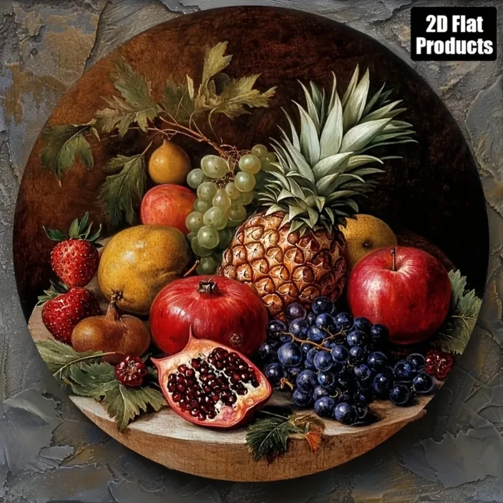 1PC Round Fruit Themed Decor - Pomegranate, Pineapple & Grape Patterns | Kitchen/Café/Office Art | Holiday Gift