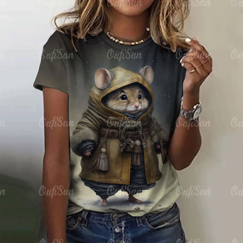 Cute Mouse Print Cartoon t-shirt da donna divertenti maniche corte Tees top estate Casual Animal abbigliamento femminile Streetwear allentato