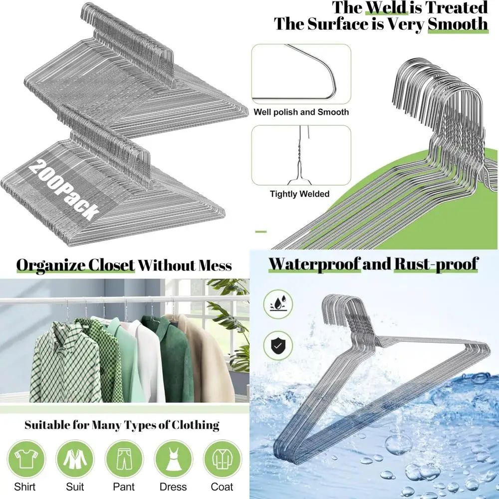 Confezione da 200 grucce in filo metallico, calibro 16 pollici 12, design sottile per risparmiare spazio, ideali per cappotti, abiti, camicie, pantaloni, gonne