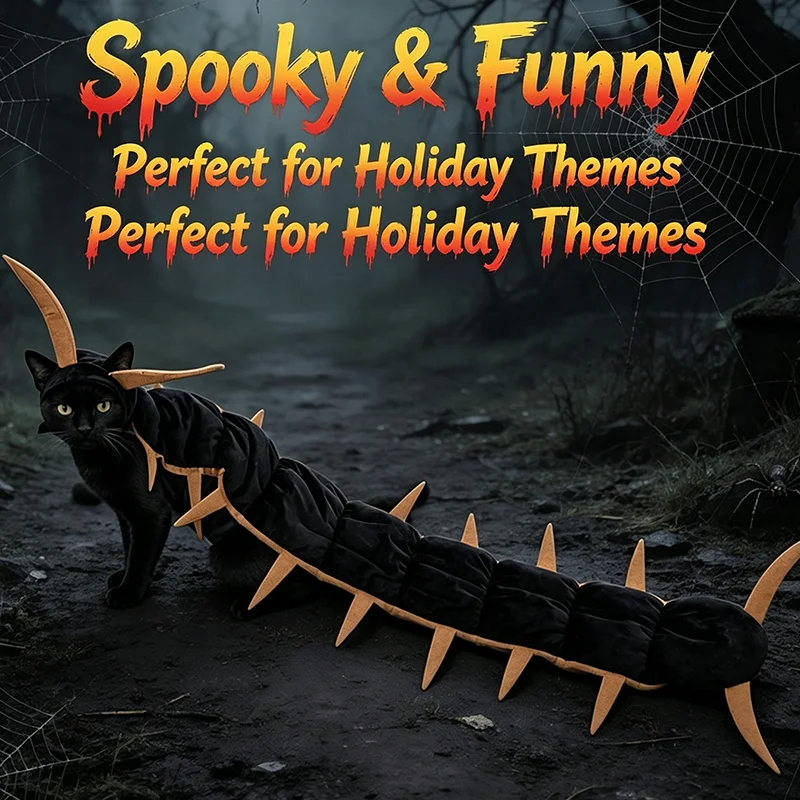 Plush Fluffy Centipede Pet Costume Long Segmented Simulated Multi Leg Cat Outfit Halloween Creepy Cosplay Clothing For Small Pet