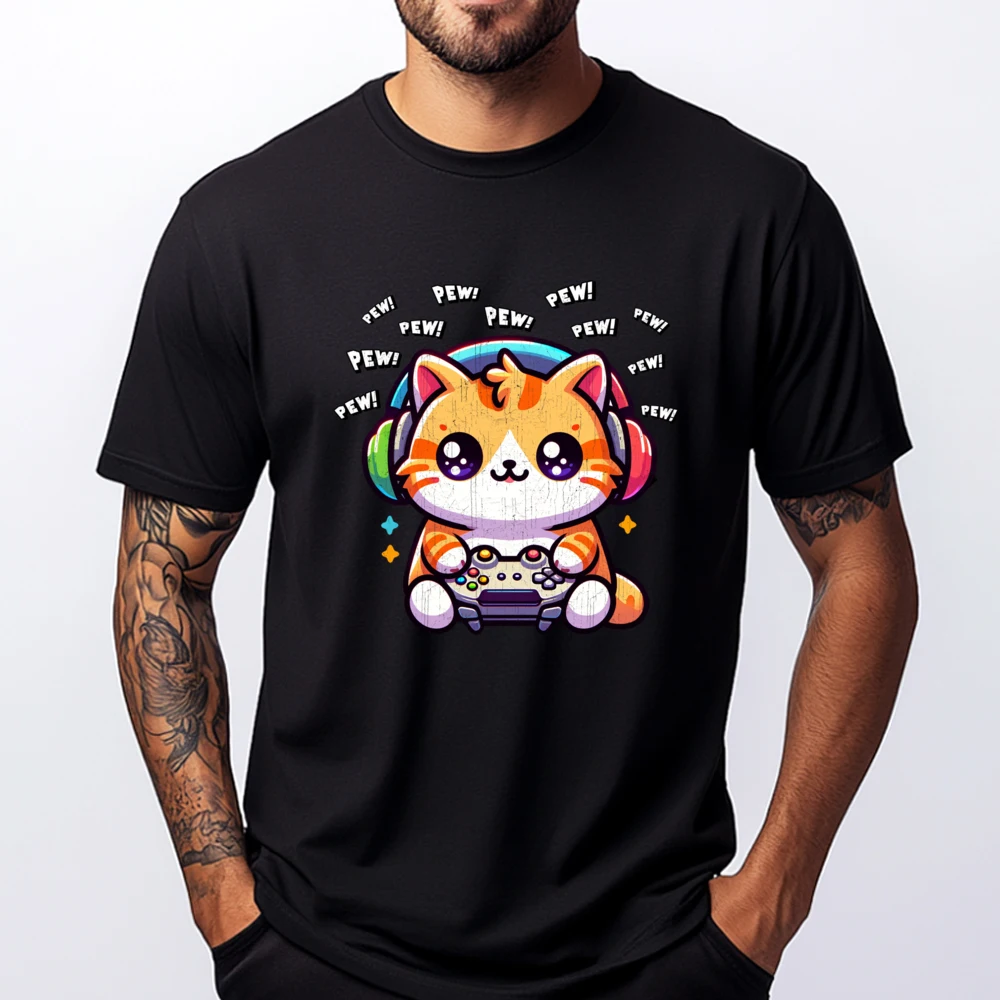 

Cat Gamer Pew Funny Video Games Vintage Boys XS Graphic T Shirts T Shirts For Men St Patrick's Day