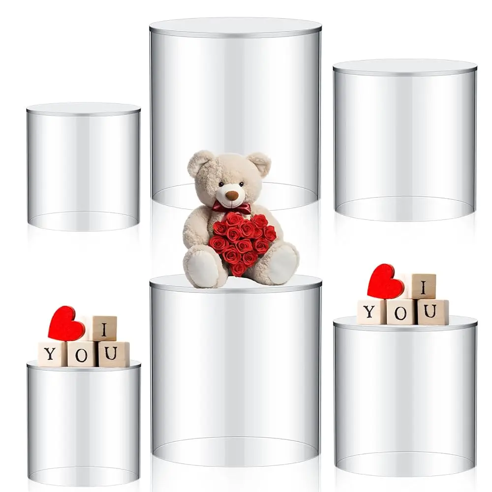 

6 Pcs Tall Acrylic Stands For Display, 4, 5, 6 Hes Round Nesting Risers Stands Tabletop Acrylic Display Shelf With Hollow