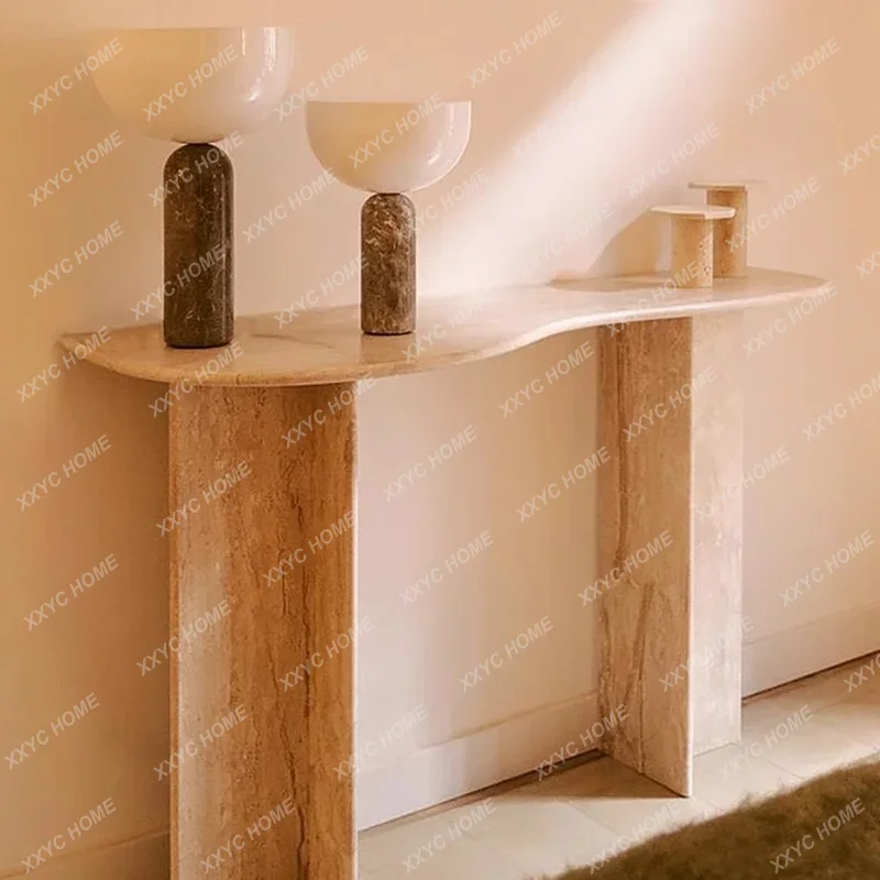Natural marble entrance platform medieval retro wood grain jade entrance table case end view table stone
