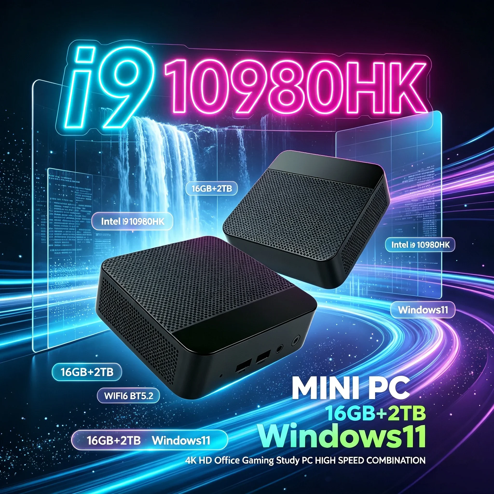 Ultra Compact Mini PC Pocket PC Intel I9 10980HK Windows 11 16GB RAM 1TB/2TB SSD WiFi 6 BT5.2 Business Gaming Home Desktop PC