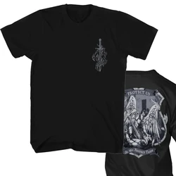 Saint Michael nos protege mientras los protege. Camiseta de Arcángel St Michael Camiseta de manga corta de algodón para hombre, cuello redondo, verano, nuevo