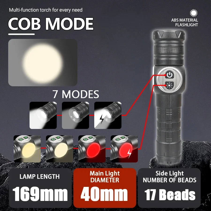 High Strong Power LED ไฟฉายยุทธวิธีสปอตไลท์ฉุกเฉิน Telescopic Zoom แบตเตอรี่ในตัว USB ชาร์จ Camping ไฟฉาย