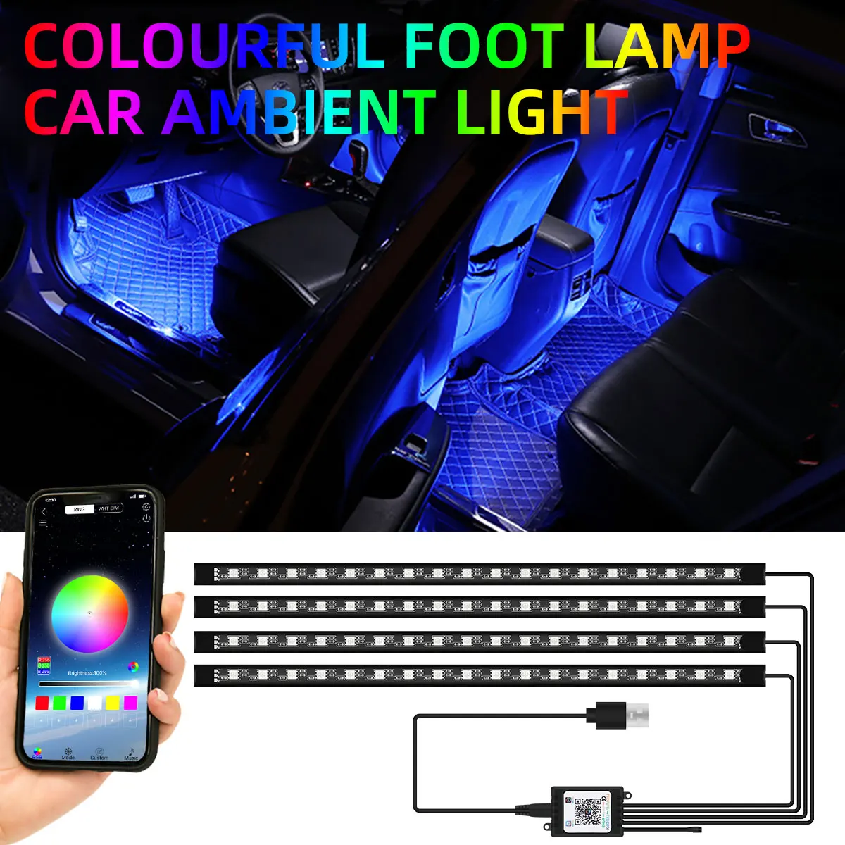 RGB APP LED Motorcycle Car Atmosphere Foot Light Remote Control Flexible Waterproof Sound Control 12V Moto Decorative Lamp Strip