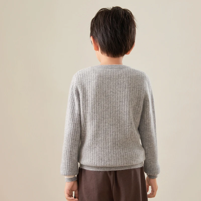 Pure wool cardigan for children, long sleeve sweater, twisted flower knit, comfortable, soft, round necklace, new