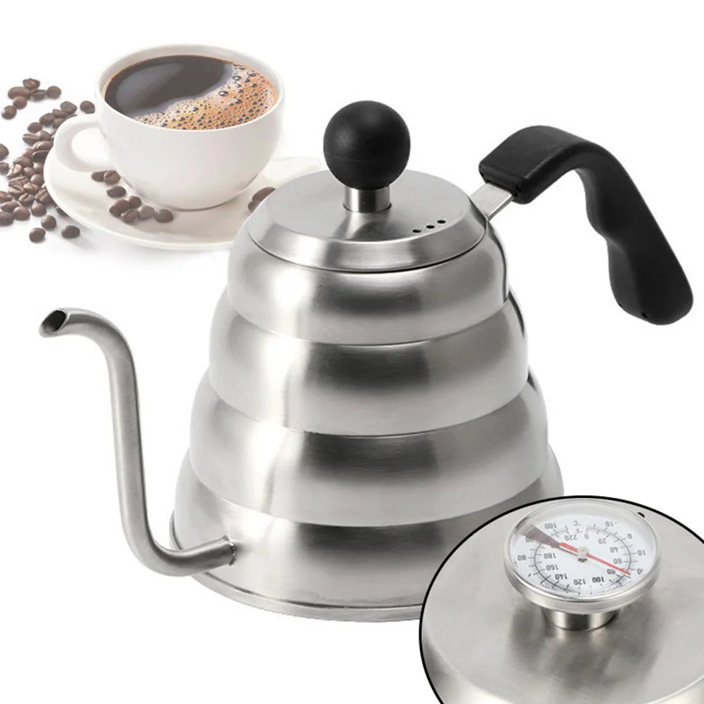 

1L/1.2L Stainless Steel Coffee Kettle With Thermometer, Gooseneck Thin Spout For Hand Drip Pour Over Coffee Tea Pot Teapot