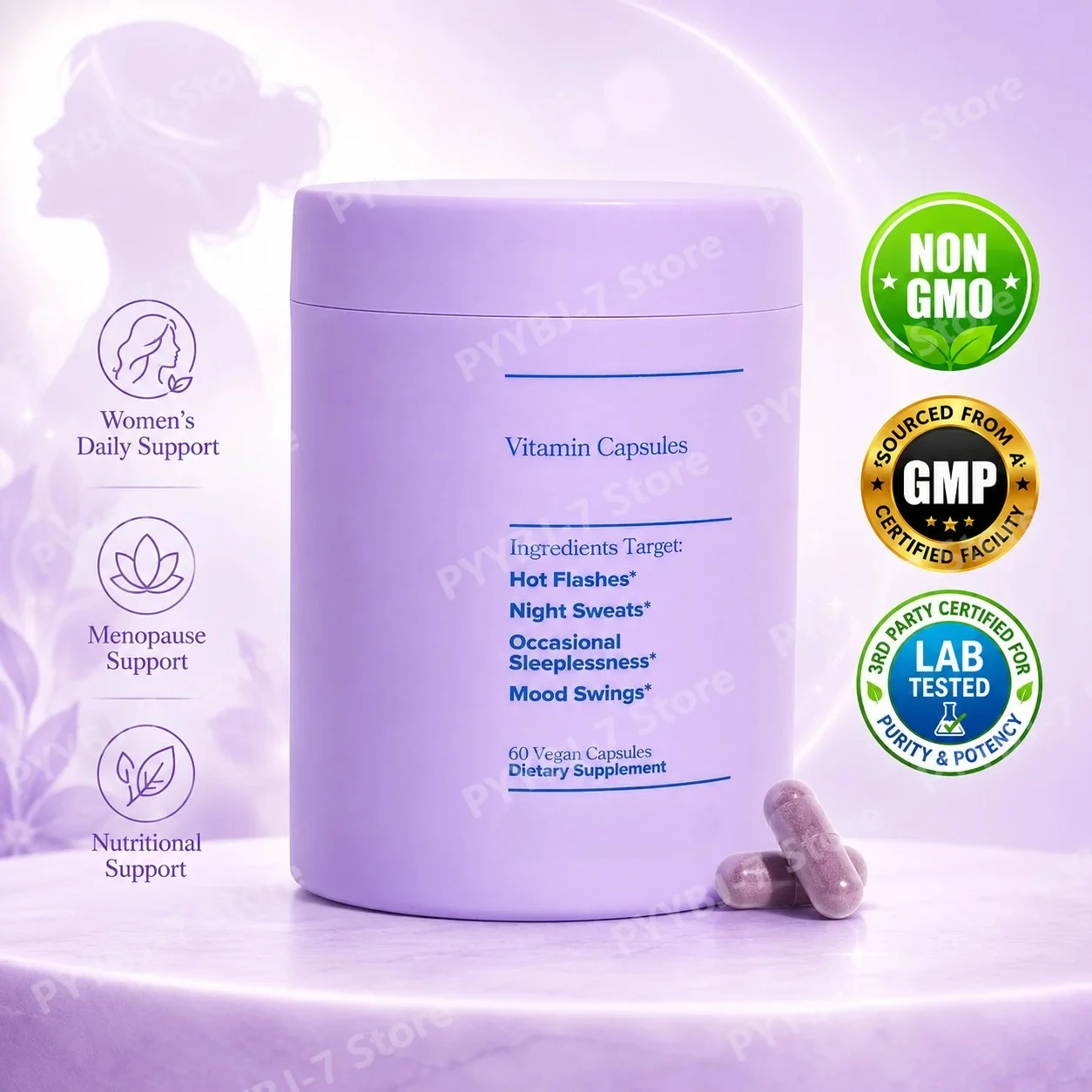 Women Complex Vitamins with Vitamin D3 B6 Menopause Use Helps Relieve Night Sweats Mood Swings Health Food Supplement 60 Pieces