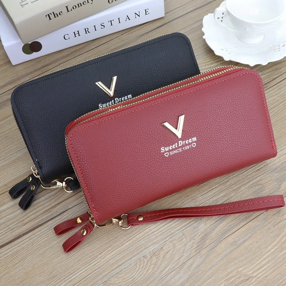 

Fashion Double Zipper Long Wallet Large Capacity PU Leather Card Holder Multifunctional Purse Women