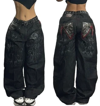 American Hip-Hop Retro Loose Jeans Women's Y2K Tide Harajuku High Waist Wide Leg Pants
