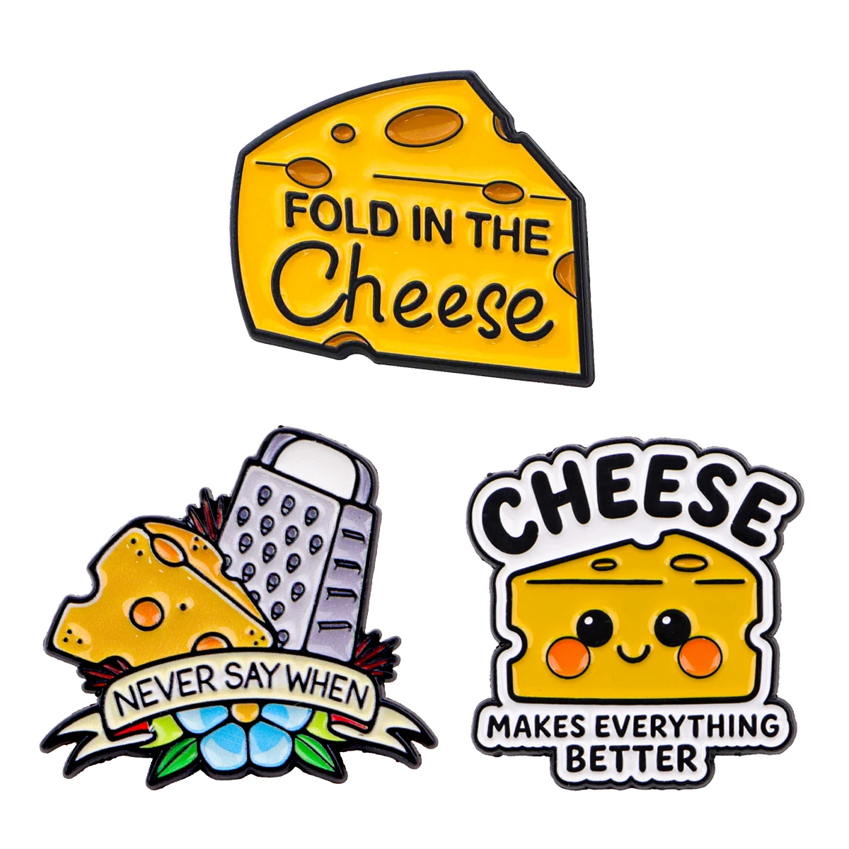 3 teile/satz Käse Chunks Emaille Pin Zitate Broschen für Anstecknadeln Abzeichen auf Rucksack Kleidung Zubehör Mode Schmuck Geschenk