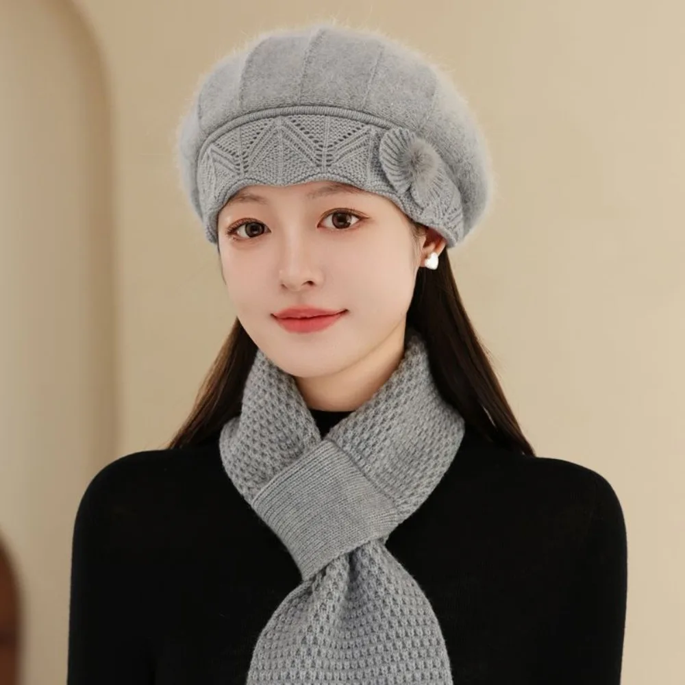 

New Thicken Mom Hat Scarf Rabbit Fur Coldproof Knitted Hats Windproof Warm Hat Scarf Cold-Weather