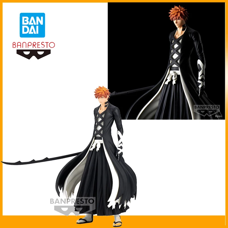 Bandai Banpresto Original Bleach Solid and Souls Kurosaki Ichigo Anime modelo de figuras de acción figura realista Pose de lucha 17Cm