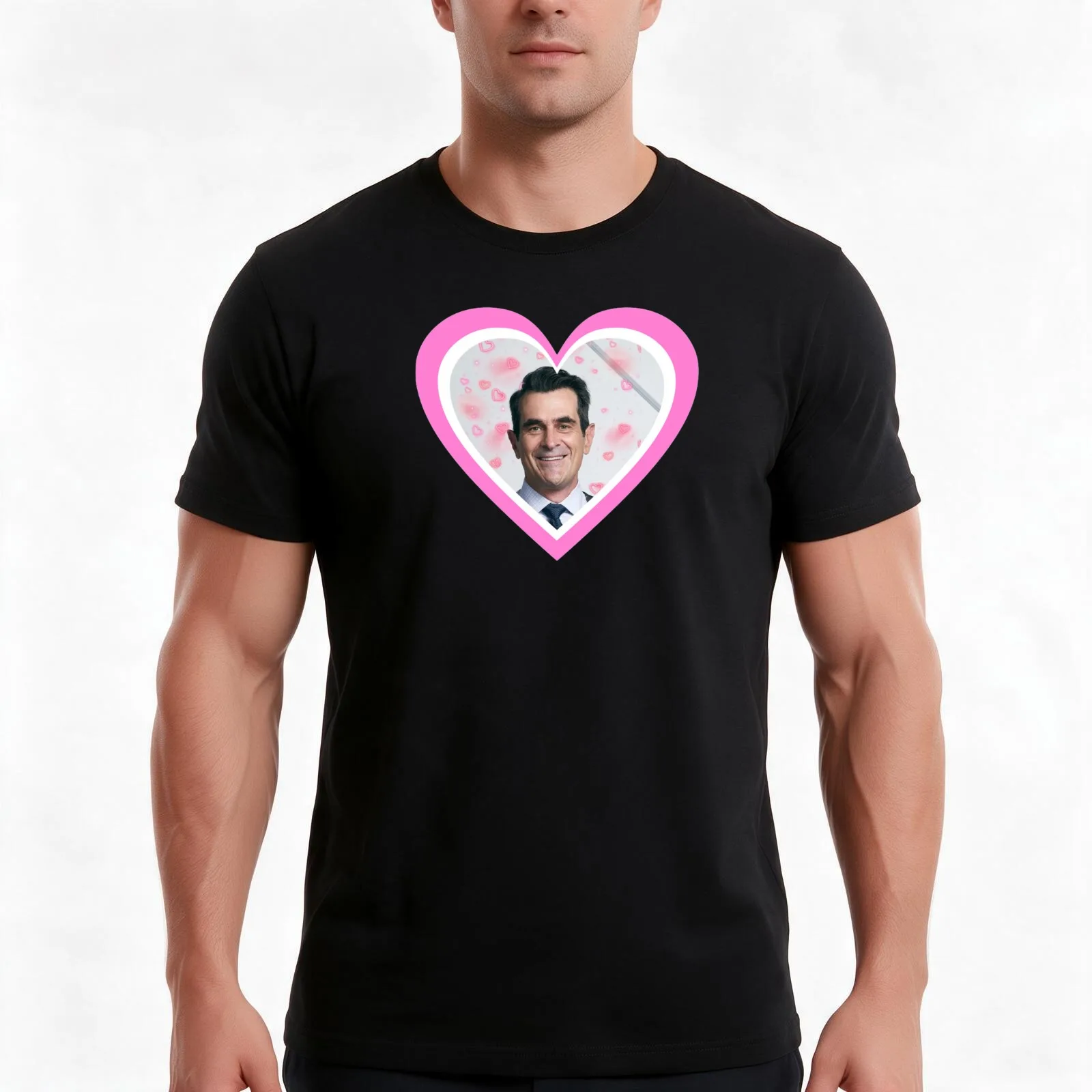 Modern family: Phil Dunphy heart T-Shirt, Summer Casual Cotton Tee, Oversized Streetwear Tops, Vintage Graphic Print