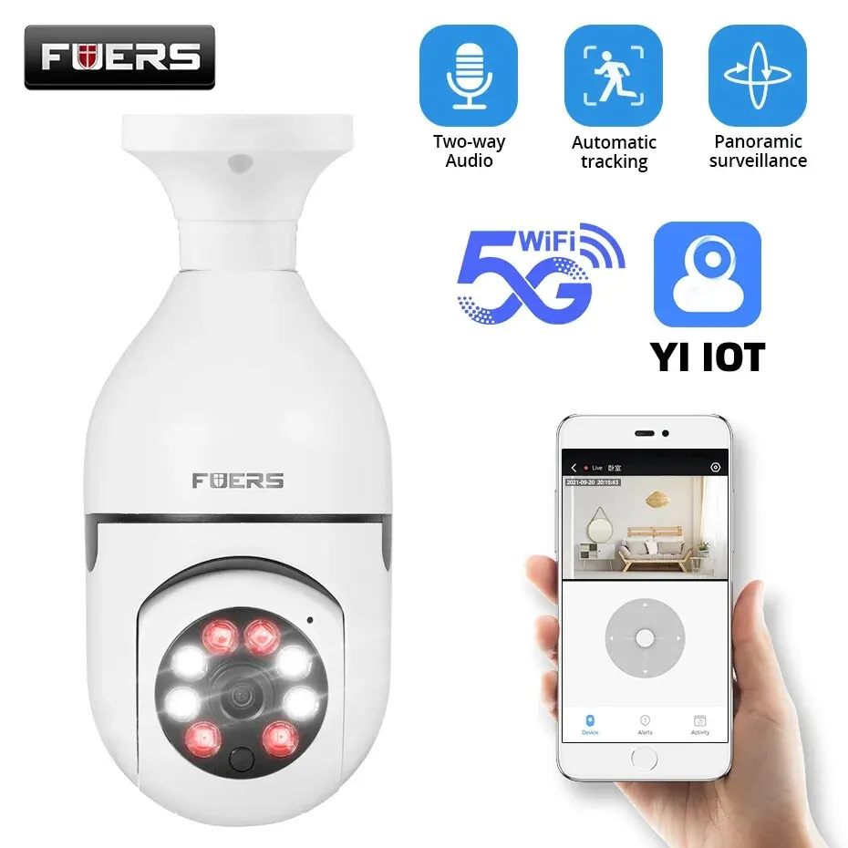 Fuers 5G Wifi IP E27 Bulb Surveillance Camera Night Vision Wireless Home Camera 2MP CCTV Video Security Protection Baby Mini Cam