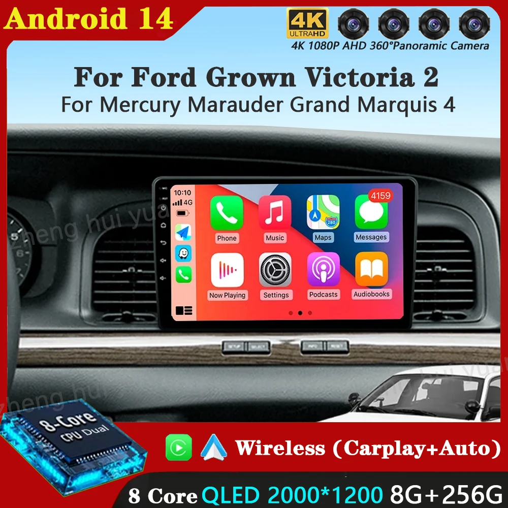 Android 14 Carplay Auto For Ford Grown Victoria 2 For Mercury Marauder Grand Marquis 4 1997 - 2011 Car Radio Multimedia Video