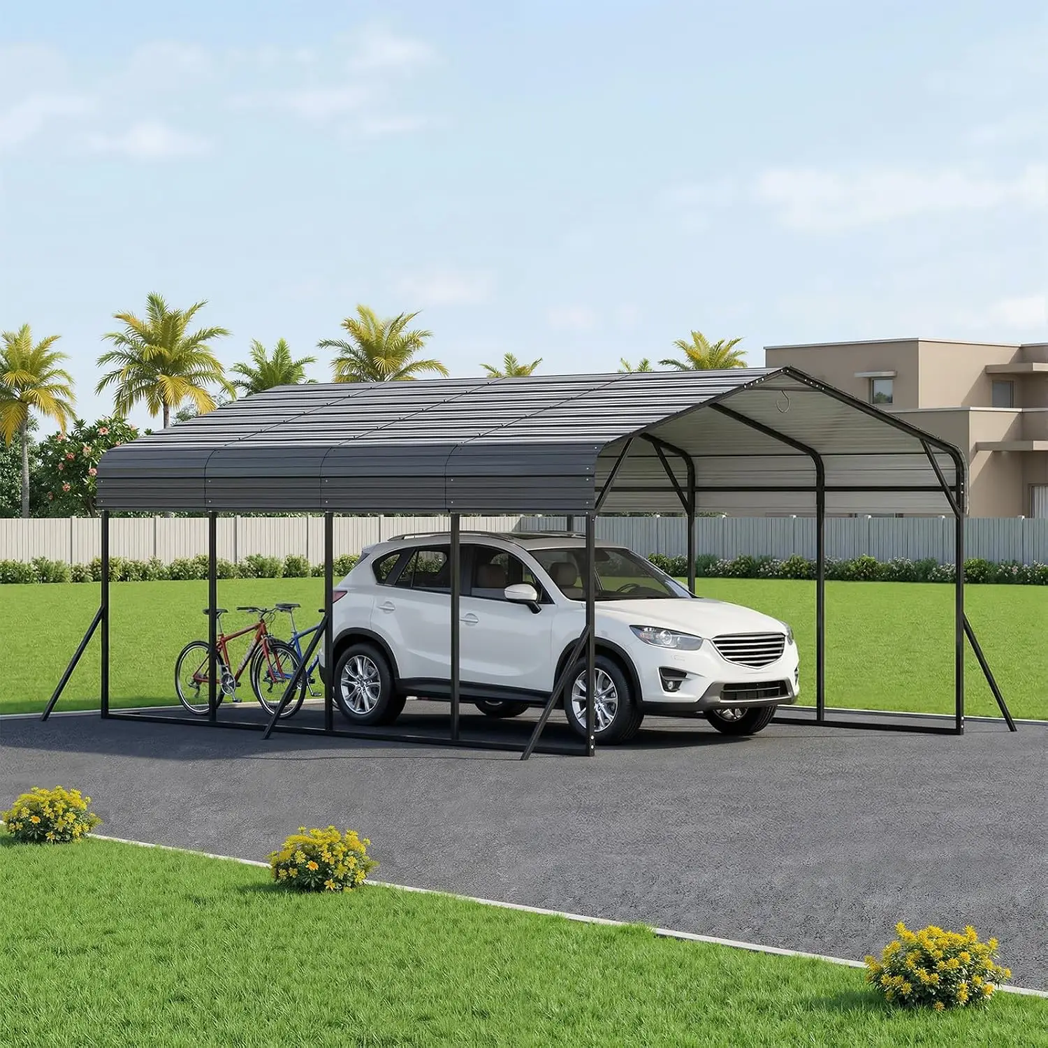 12x20FT Metal Carport, Heavy Duty Carports with Galvanized Steel Roof and Enhanced Base, Upgraded Large Outdoor, Customized